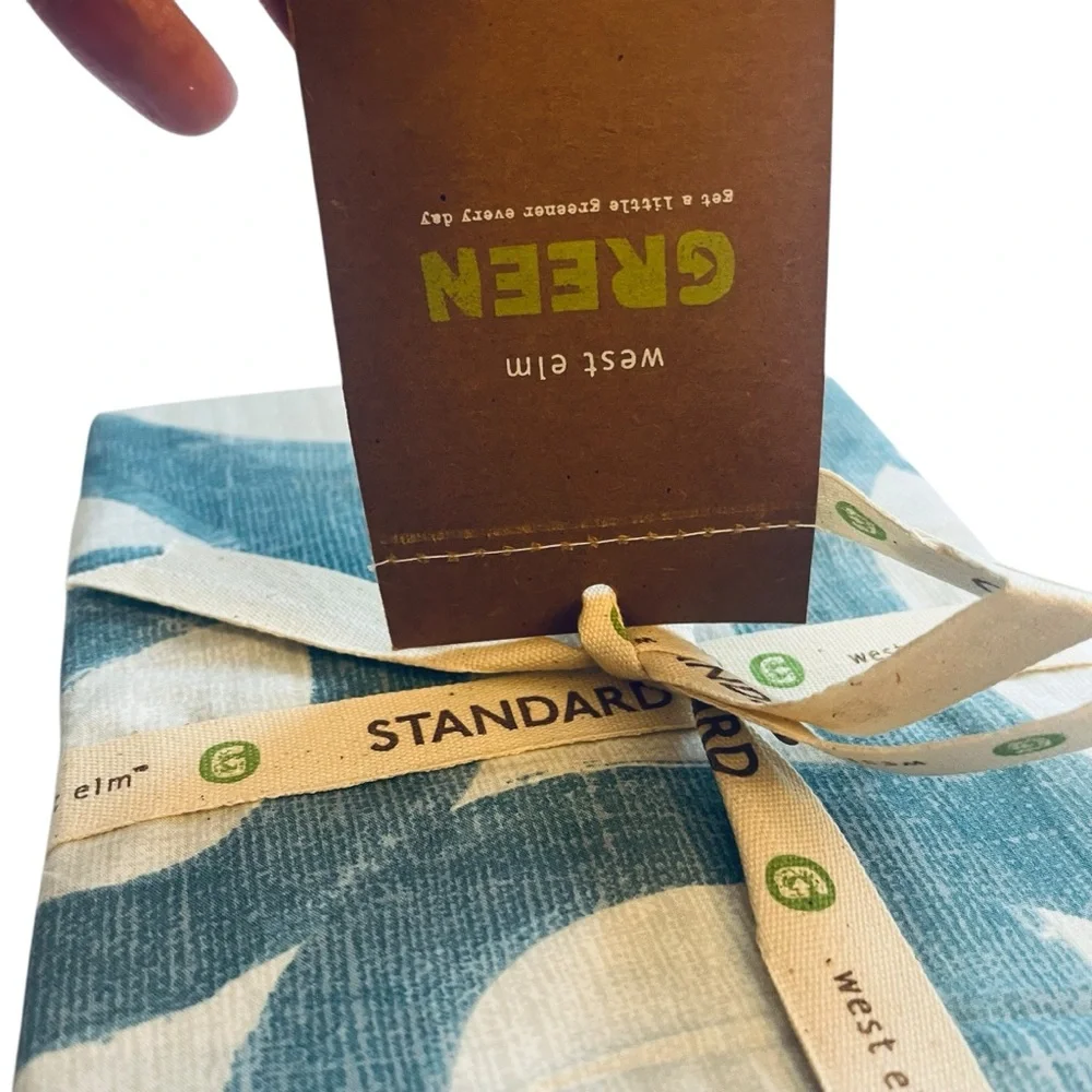 West Elm Organic Ironwork Standard Pillow Sham Organic Cotton Blue NWT